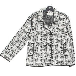 Chicos Womens Jacket Marble Jacquard Swing Faux Leather Piping 2 Large 12 GJ